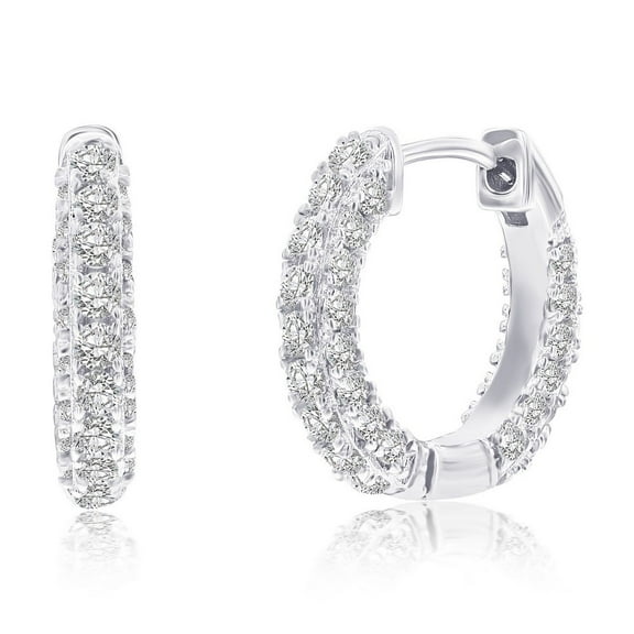Beaux Bijoux 16mm Huggie Hoop Earrings for Women in Sterling Silver - Simulated Diamond CZ Hoop - Fine Earrings Jewelry for Women - Hypoallergenic Earrings for Her