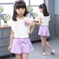 thumbnail image 5 of Conjuntos de ropa para niña, camiseta con hombros descubiertos y pantalones cortos con lazo, conjunto de 2 piezas para niños de 8, 9, 10 y 12 años, 5 of 5