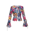thumbnail image 5 of Coduop Women Tie Up Open Front Button Front Bell Long Sleeve Crop Top Shirt Top, 5 of 6
