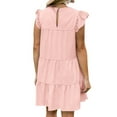 thumbnail image 2 of STARVNC Women Solid Color Crew Neck Ruffled Short Sleeve Dress, 2 of 5