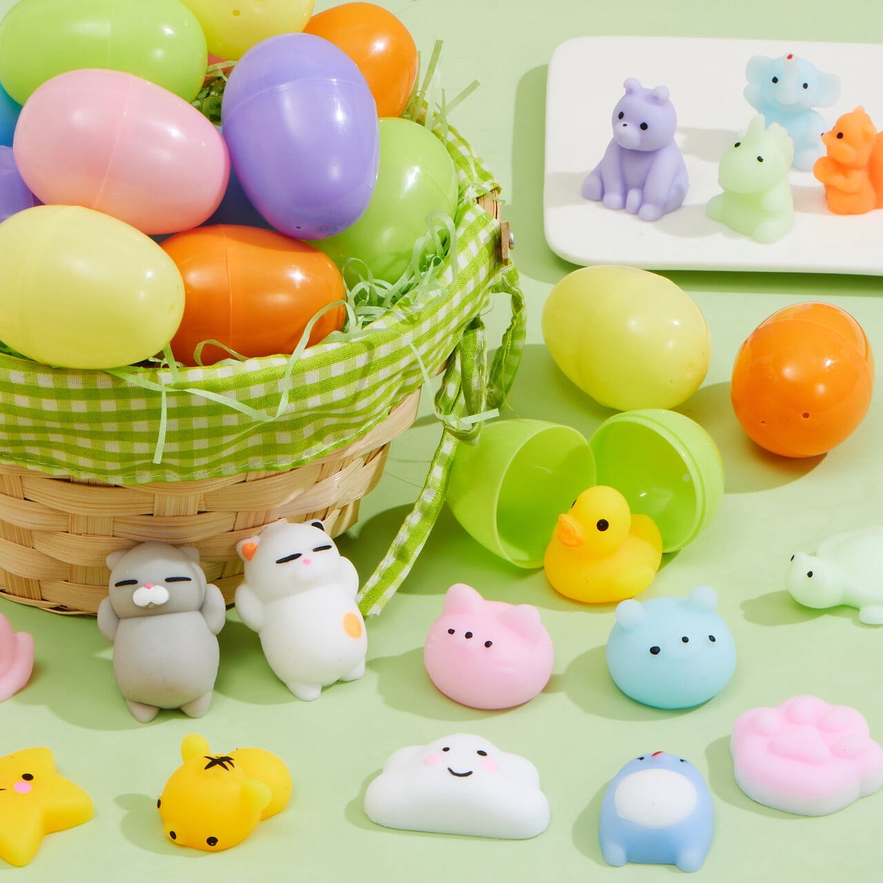 Joyfy 24 Pack Prefilled Easter Eggs with Toys,Mochi Squishy Small Toys for Easter Eggs,Stuffed Easter Baskets for Toddler Kids