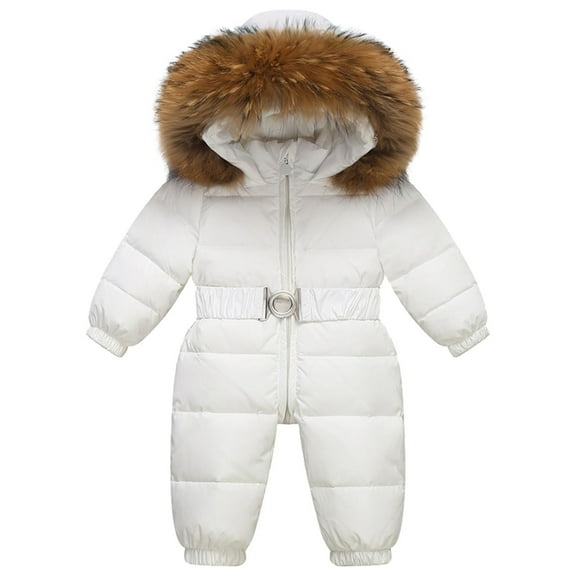 Ruyang Toddler Boys Girls Puffer Snowsuit Winter Warm Fuzzy Hooded Jumpsuit Quilted Down Adjustable Waist Zip Up Outfits