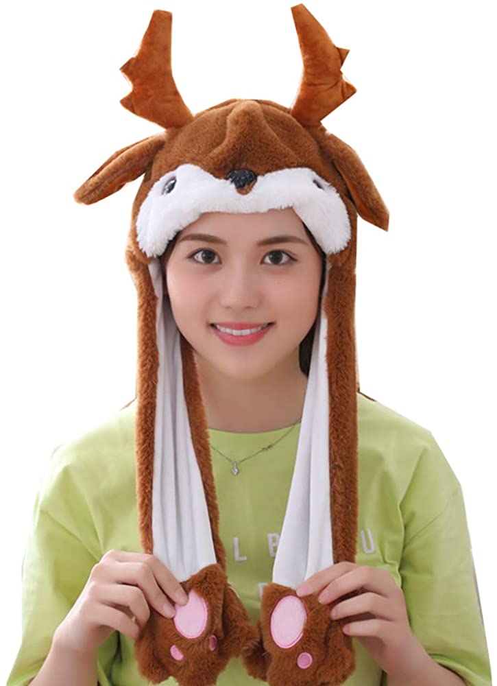 Bonnet De Noël à Oreilles Mobiles En Peluche - Oreilles Qui Bougent, Circonférence ~60cm - Modèles Père Noël, Renne, Bonhomme De Neige - 7