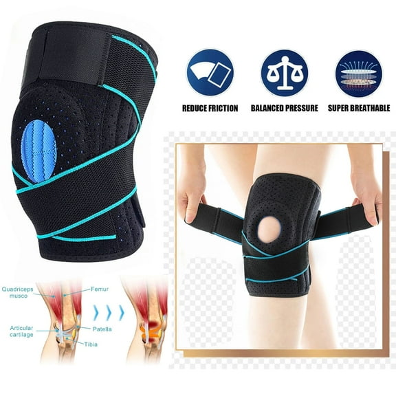 Knee Brace, Adjustable Sports Knee Wrap with Side Stabilizers, Knee Support for Pain Relief & Arthritis, Knee Compression Sleeve for Running Cycling Workout, Women & Men, Black