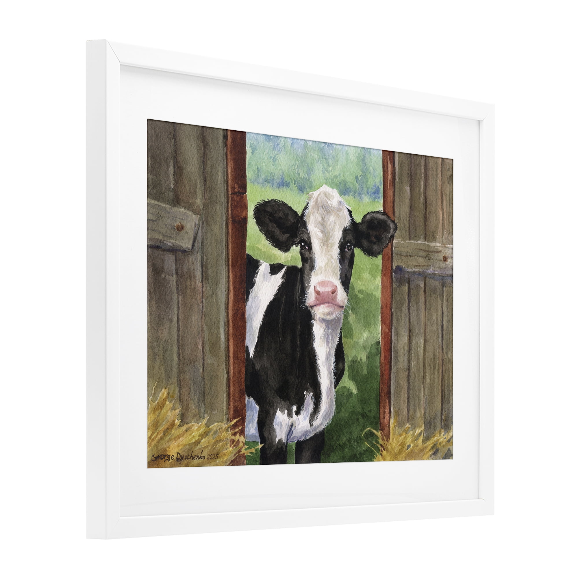 Stupell Industries Cow in Wooden Gate White Framed Print Under Glass, design by George Dyachenko