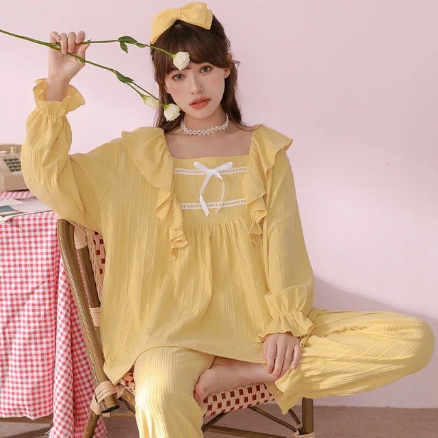 Conjuntos de pijamas de manga larga para mujer, ropa de dormir de satén para otoño, conjunto de Pijama para niña joven, ropa de casa para mujer