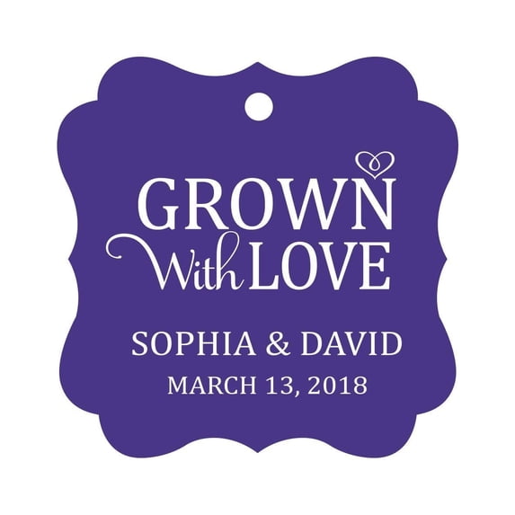 Darling Souvenir Grown With Love Personalized Fancy Frame Bonbonniere Wedding Party Favor Paper Tags-Purple Violet-100 Tags