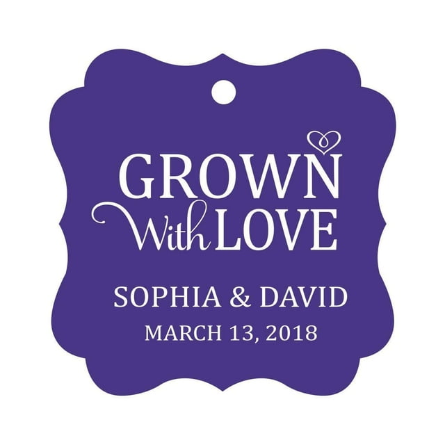 Darling Souvenir Grown With Love Personalized Fancy Frame Bonbonniere Wedding Party Favor Paper Tags-Purple Violet-50 Tags