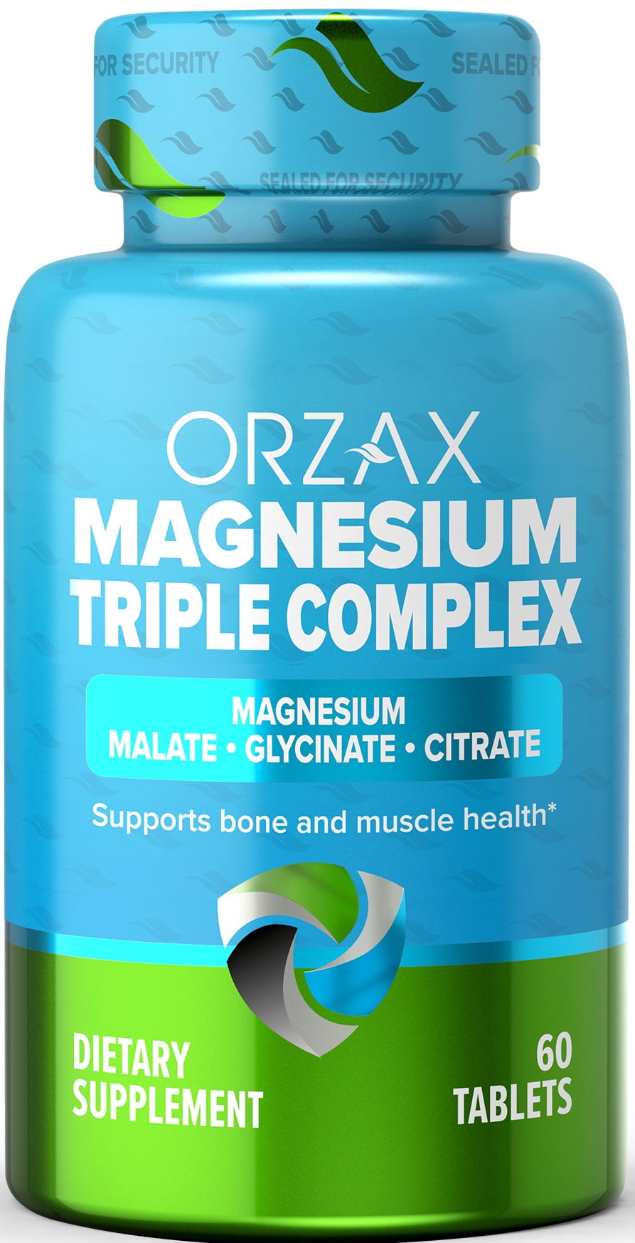 ORZAX Magnesium Complex, Vegan 200 mg Triple Mag Glycinate, Malate & Citrate, High Absorption,  Gluten & Dairy Free, 60 Tablets
