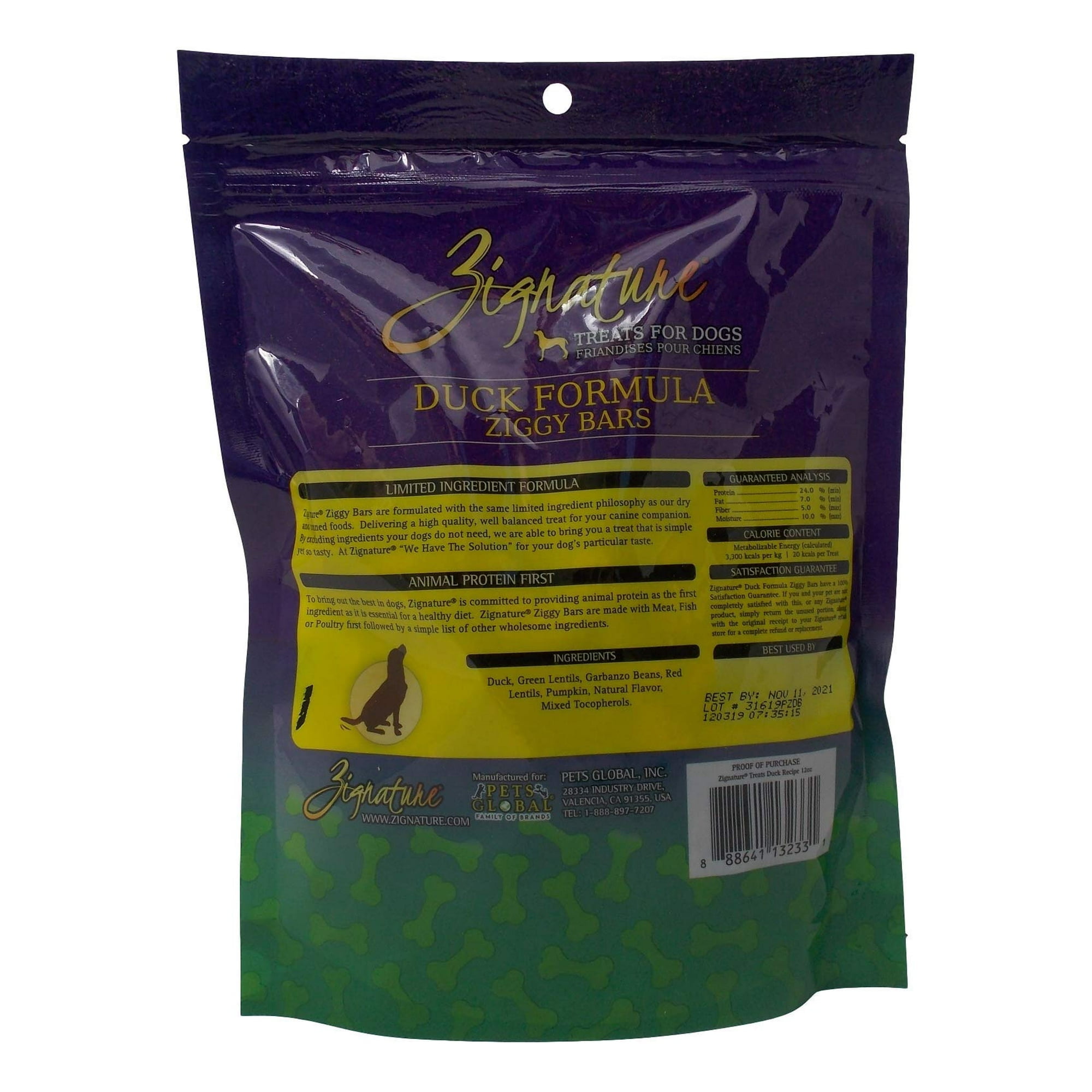 Dog Treats Ziggy Bars 3 Flavor (1) Each: Trout, Salmon, Duck | MerlinsMart Zine & Rope Toy | Zignature