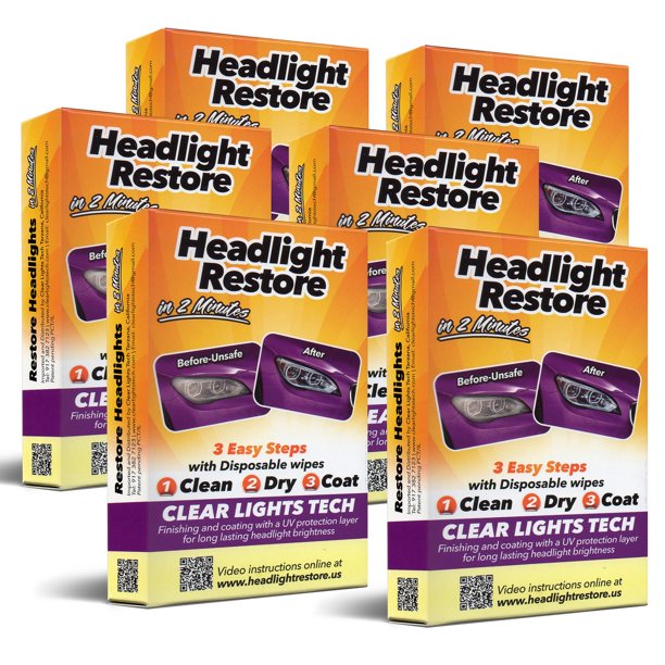 CLT Car Headlight Restoration Kit, Headlight Restorer Wipes (6