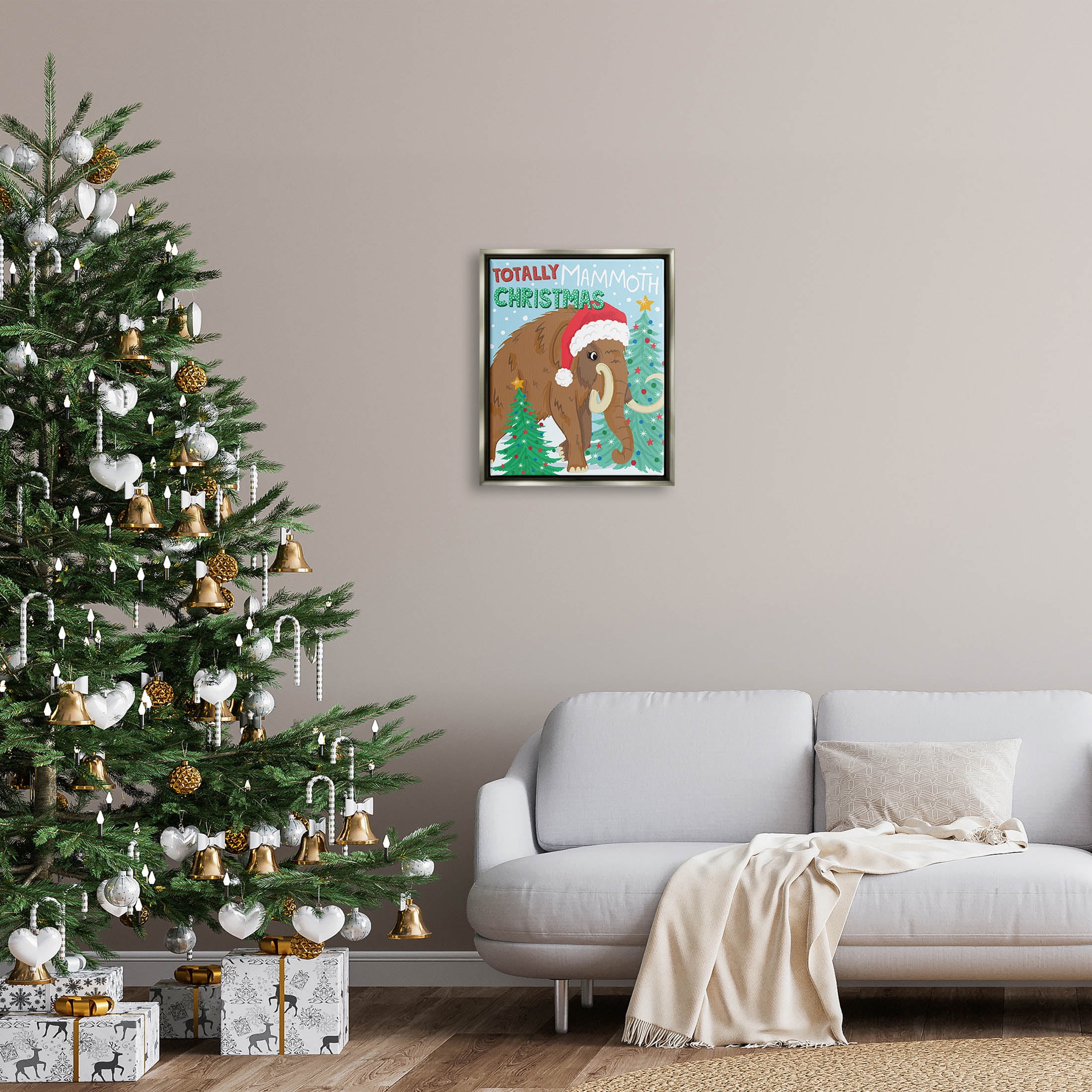 Totally Mammoth Christmas Scene Holiday Graphic Art Luster Gray Framed Art Print Wall Art