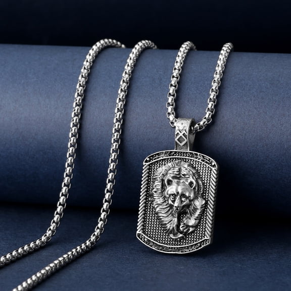 Fashion Cool War Bear Necklace Men's Silver Color 14K White Gold Pendant Necklace Jewelry Gift