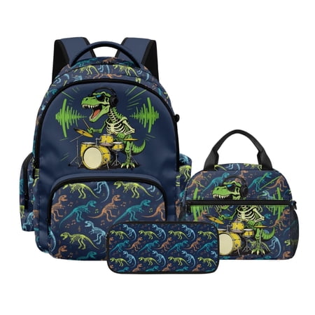 LedBack Kids Backpack with Lunch Box and Pencil Case Set Dinosaur Print Kids Backpack with Insulated Lunch Box Large Capacity School Bag Set for Back to School Gift