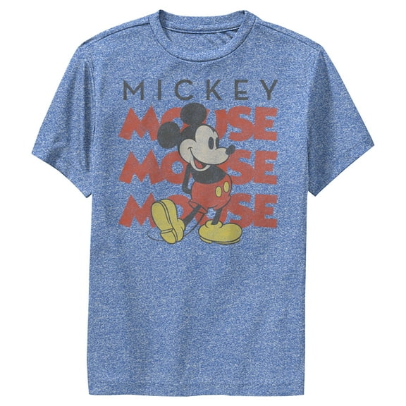 Boy's Mickey & Friends Mickey Mouse Name Stack Distressed  Performance Graphic Tee Royal Blue Heather Small