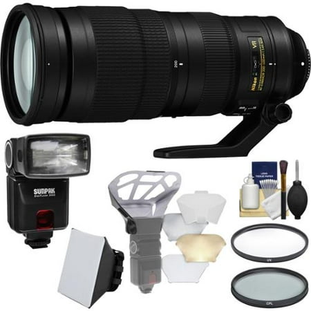 Nikon 200-500mm f/5.6E VR AF-S ED Nikkor Zoom Lens with iTTL Flash + Diffuser + Soft Box + Filters + Kit for DSLR Cameras
