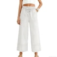 thumbnail image 2 of Simua Women's Solid Linen-Like Wide Leg Pants | Elastic Waist Drawstring Pocket Casual Pants for Beach & Daily Wear, 2 of 5
