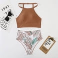 thumbnail image 3 of Bikini de cintura alta con abertura para mujer sexy traje de baño estampado multicolor traje de baño, 3 of 5