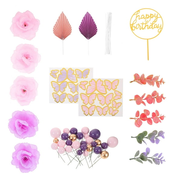 Niceauty Flowers Cake Toppers Butterfly Cake Toppers Plastic 1 Set for Birthday Party