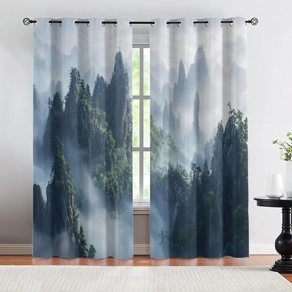 Woodland Mountain Blackout Curtains, Natural Landscape Drapes for Bedroom Living Room, Scenic Thermal Room Darkening Grommet Decor 26"W x 45"L (2 Pack)