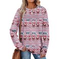 thumbnail image 2 of Women's Casual Long Sleeve Round Neck Sweatshirt Fit Pleated Top with Christmas Print for Fashionable Holiday Outfits and Comfortable Wear,Vermilion,L, 2 of 6