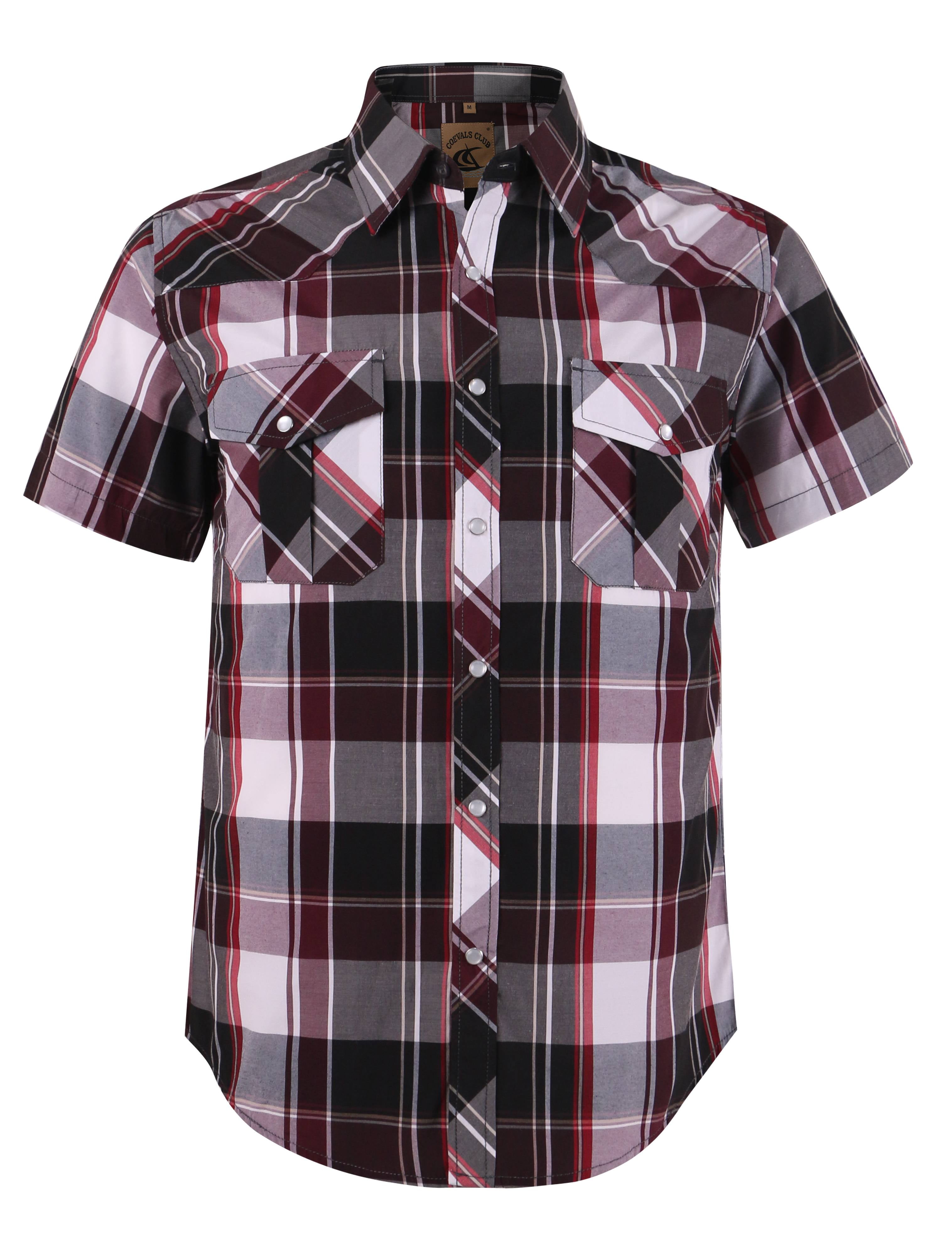 Coevals Club Men's Western Plaid Pearl Snap Short Sleeve Shirts (Red ...