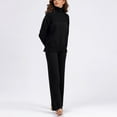 thumbnail image 4 of Lovskoo 2024 Women's Sweater Set Casual Knitted Pullover Loose Solid Color Long Sleeved High Neck Knit Sweater Wide Leg Pants Sweater Two-Piece Set Black, 4 of 6