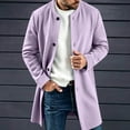 thumbnail image 2 of Men Long Coat Button Long Sleeve Thin Fleece Jacket with Pocket,Loose Windproof Fall Winter Daily Casual Comfy Wear,Mid Length Style,Purple,3XL, 2 of 7