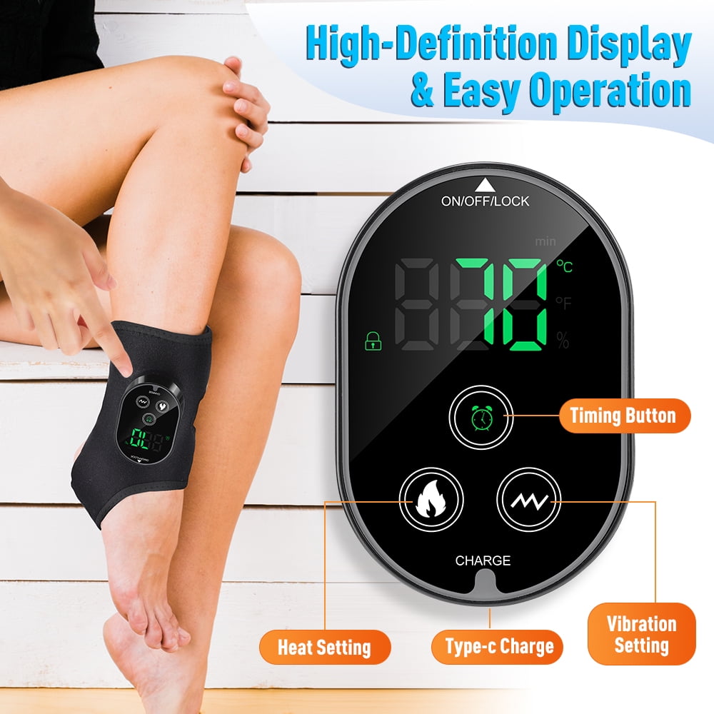 Flaremore Cordless Foot and Ankle Massager,3 in 1 Ankle Heating Pad Wrap with 6 Heat & 3 Vibration Modes,3000mAh Portable Rechargeable Ankle Heating Wrap Warmer for Feet,Ankles & Calves,Black 1PC