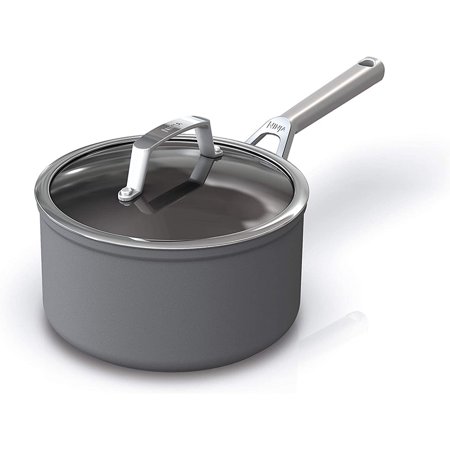 C30235 Foodi Neverstick Premium 3.5-Quart Saucepan With Glass Lid, Hard-Anodized, Nonstick, Durable & Oven Safe To 500°F, Slate Grey