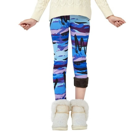 

2-13Years Kids Girl s Stretchy Printed Leggings Thick Winter Warm Fleece Lined Pants