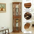 thumbnail image 4 of 69" H Lighted Curio Cabinet Corner Display Case, Corner Glass Cabinets with Tempered Glass Door & Adjustable Shelves, Wooden Curio Cabinet w/Mirrored Back Pane for Living Room (Oak), 4 of 9