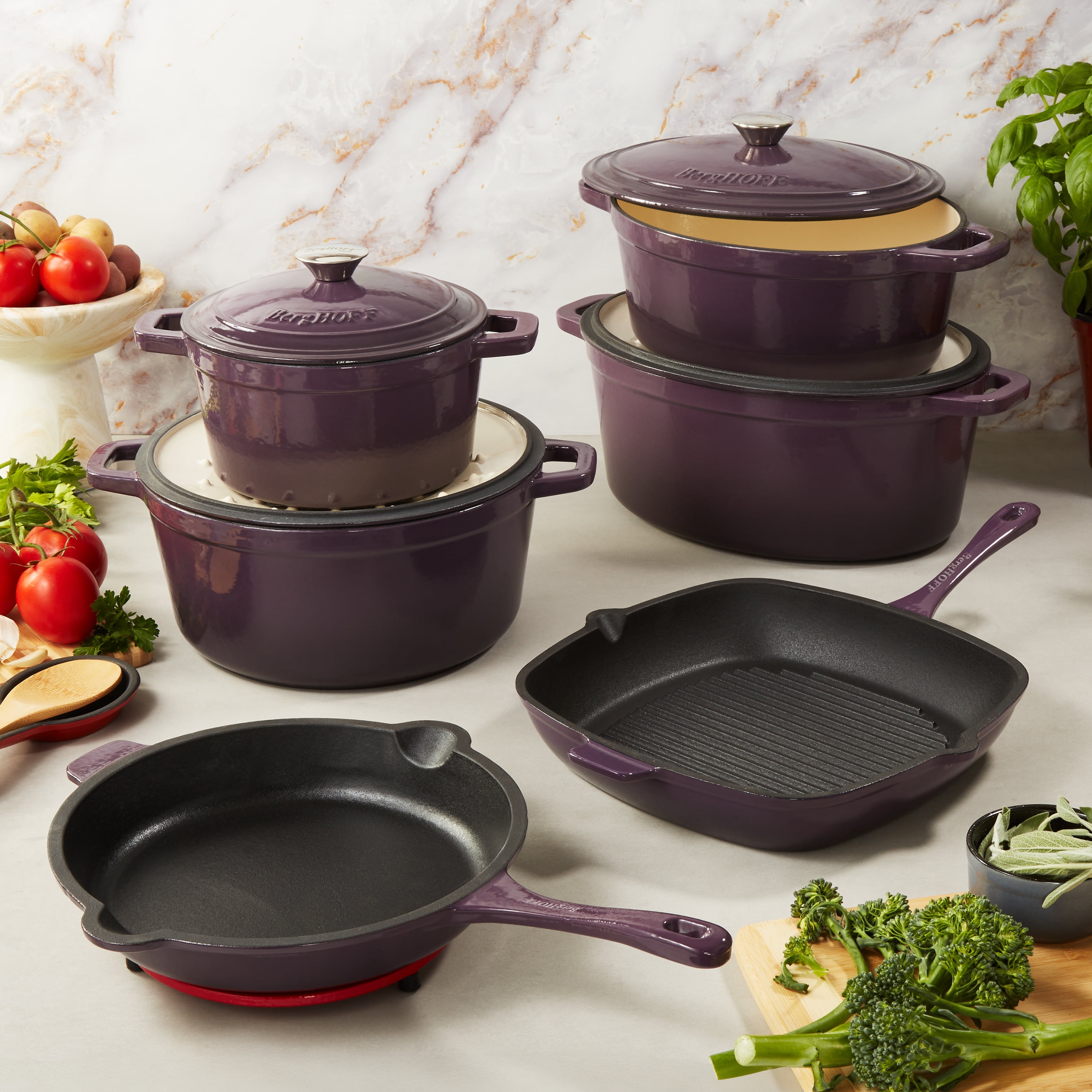 BergHOFF Neo Cast Iron Square Grill Pan 11", Purple