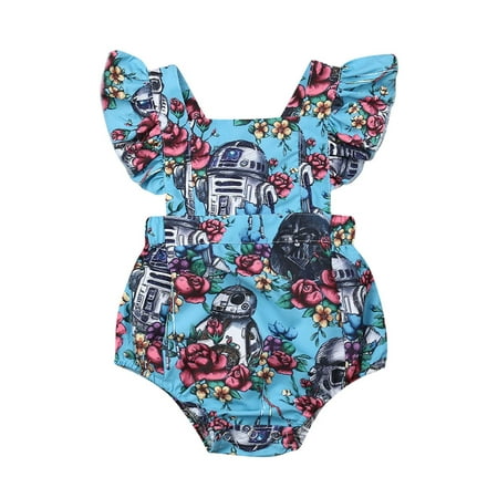 

Sunisery Newborn Baby Girls Summer Romper Floral Star Wars Print Jumpsuit Ruffle Princess Bodysuit Clothes Blue 6-9 Months