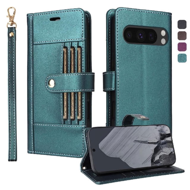 FOXDOCK Wallet Case for Google Pixel 8 Pro – PU Leather Flip Cover with Multi Card Slots, Cash Pocket & Wrist Strap
