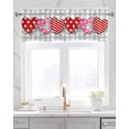 thumbnail image 2 of Eucalyptus Heart Linen Curtain Valance for Bedroom/Bathroom/Kitchen/Office/Living/Dining Room Windows, Valentine's Day Stripes Dot Lattice Grey Rod Pocket Topper Decorative Cafe Drapes Panel 60"x18", 2 of 6