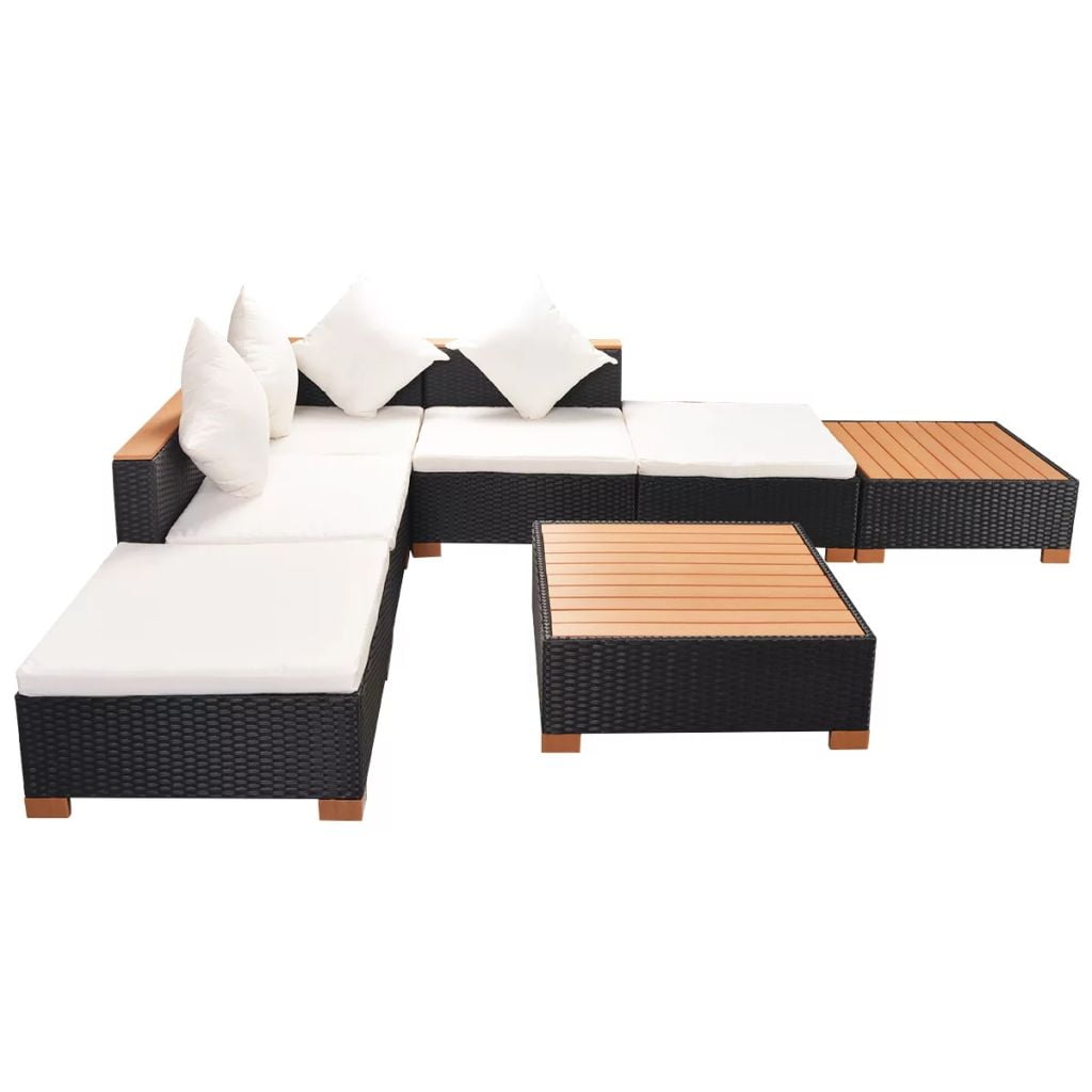 Kepooman 7 Pcs Outdoor Patio Rattan Sectional Chair Set with Cushions & Tea Table, Black Kepooman 7 Pcs Outdoor Patio Rattan Sectional Chair Set with Cushions & Tea Table, Black