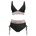 thumbnail image 4 of MKLEKYY Trajes De Baño Completo Mujer Women High Waisted Bikini Sets Swimsuits Color Block Two Piece Drawstring Bathing Suit, 4 of 5