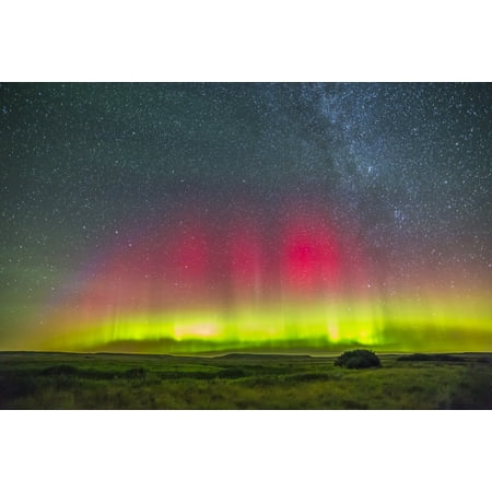 August 26-27 2014 - Aurora borealis above Grasslands National Park in Saskatchewan Canada Poster