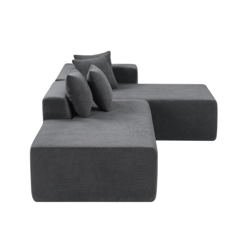 Howcool 101-inch L-shaped modular sofa with deep seat design, no assembly required, high-density foam filling with high-carbon steel wrapped springs,-loung bed, ,Dark gray