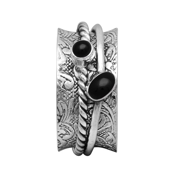 Mooneye Black Spinel Dual Band 925 Sterling Silver Spinner Women Valentines Day Gifts Ring US-5.5