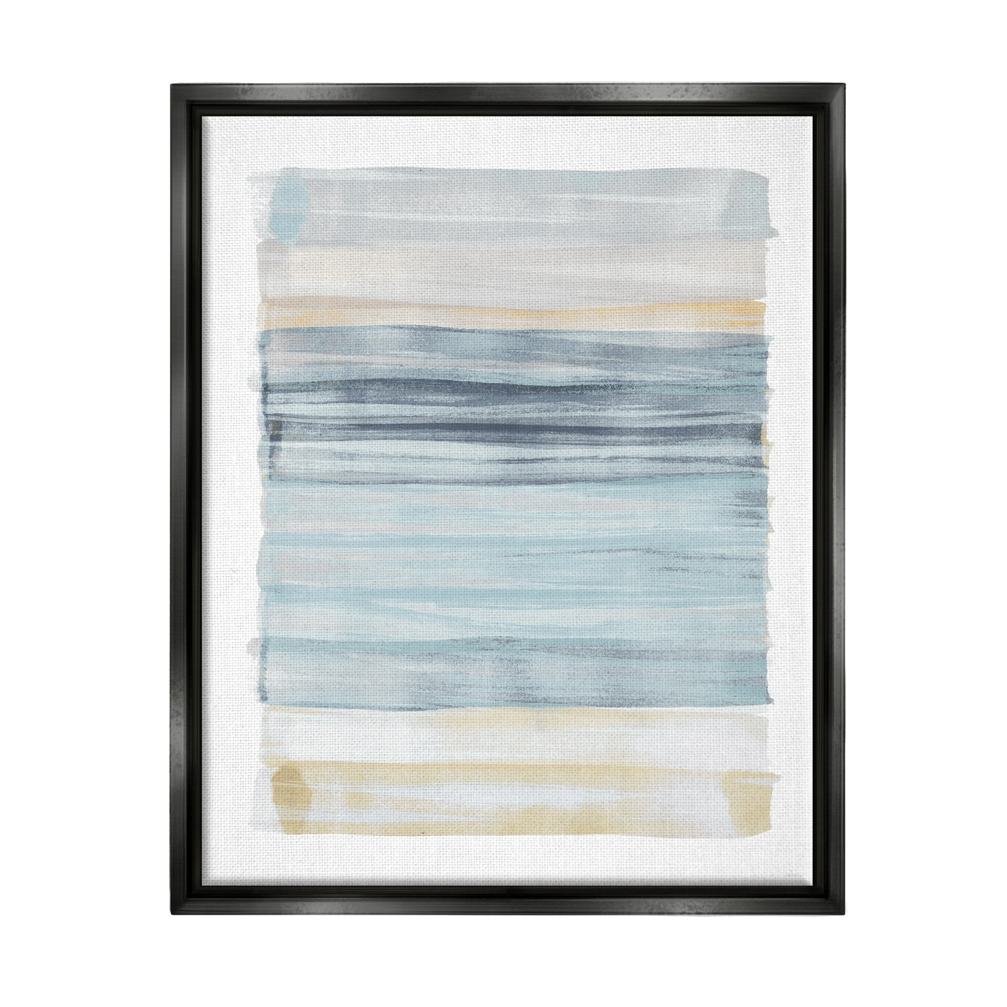Stupell Industries Tranquil Blue Beige Stripes Pattern Casual Painting Jet Black Framed Floating Canvas Wall Art, 24x30, by Dan Meneely