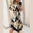 thumbnail image 1 of Women's Geometric-Print Shirt Dress Long Sleeved Irregular Hem Ladies Lapel Neck Midi Dress Waist Tie Lace Up Dresses New, 1 of 3