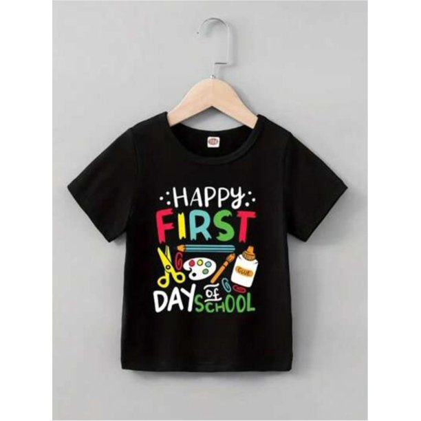 Happy First Of 2nd Grade T-Shirt - Loose Fit Back To School Shirt With &Quot;Happy First Quot; Slogan, Black Tee For Students, Student Outfit, Playful Graphic, Highquality Print