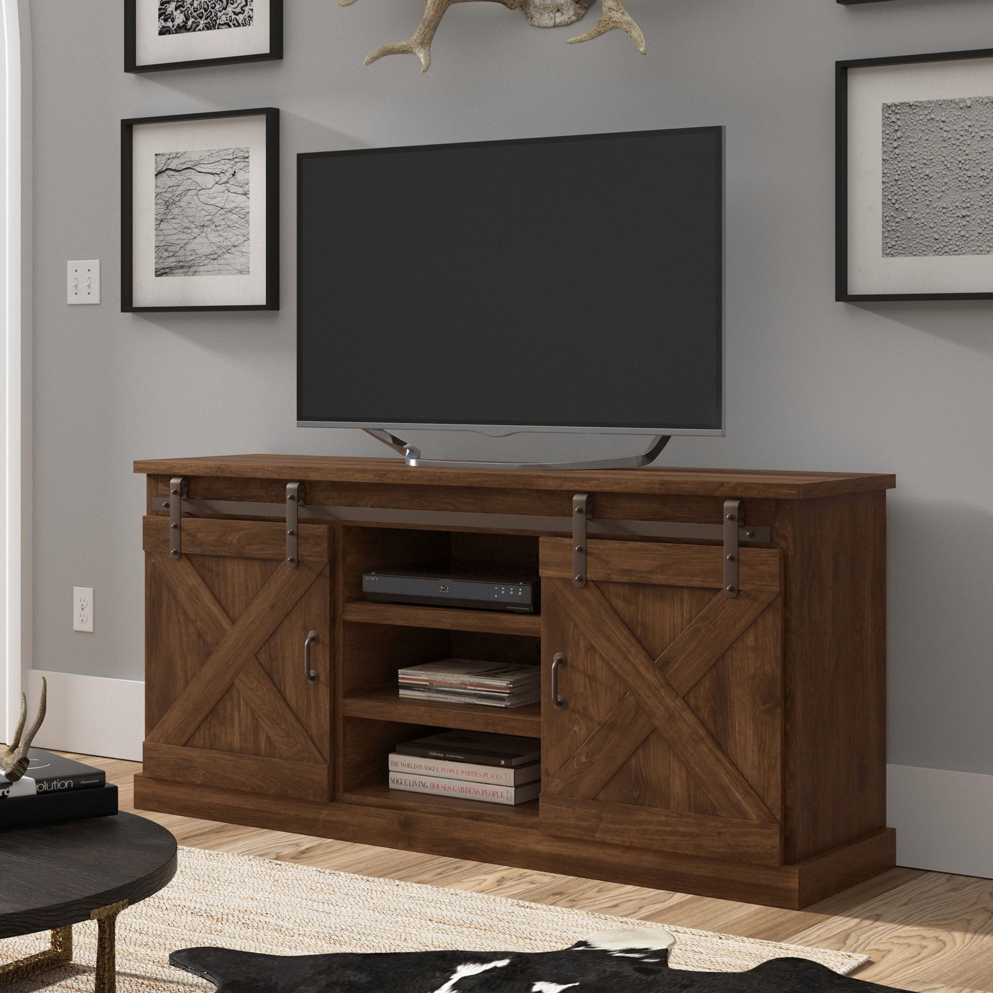 Bridgevine Home Modern Farmhouse Fully Assembled TV Stand for 65 inch ...