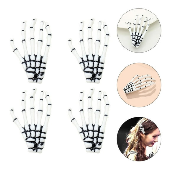 LOLIPPYY 4Pcs Plastic  Hand Bone Hair Clip White Skeleton Barrette Accessories