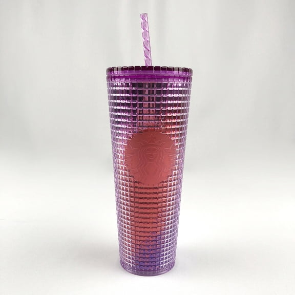 Starbucks 2021 Pink Purple Grid Cold Tumbler 24oz Brand New