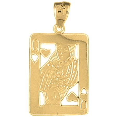 18K Yellow Gold Playing Cards, Queen Of Hearts Pendant - 29 mm