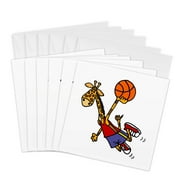 3dRose, Funny Cute Giraffe Playing Basketball Slam Dunk Sports Cartoon, 6 Greeting Cards with envelopes
