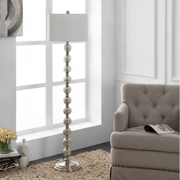 SAFAVIEH Cace 60 in. H Beaded Glam Floor Lamp, Nickel/Ivory
